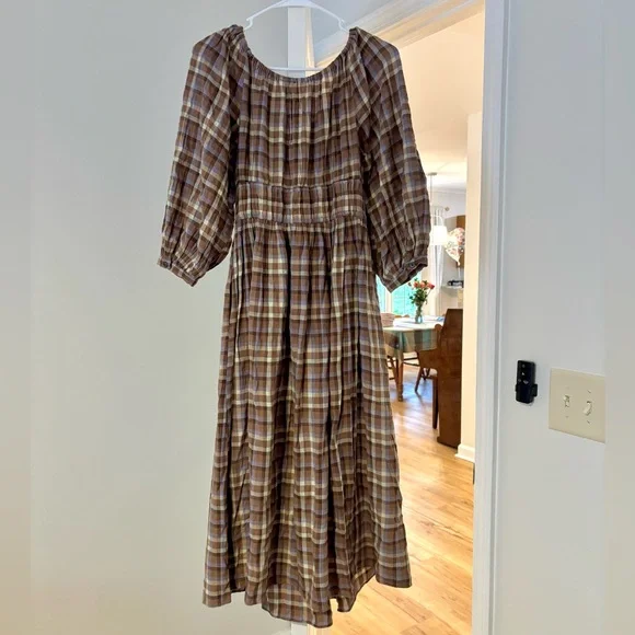 Madewell Autumn Checkered Midi Dress Size S - Picture 3 of 9